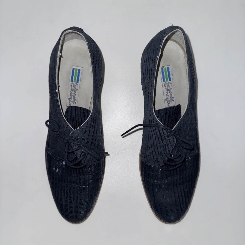 Handmade blue shiny oxford woman's lace size 10 Arnold Chugrin BOHO Y2K - Picture 5 of 9